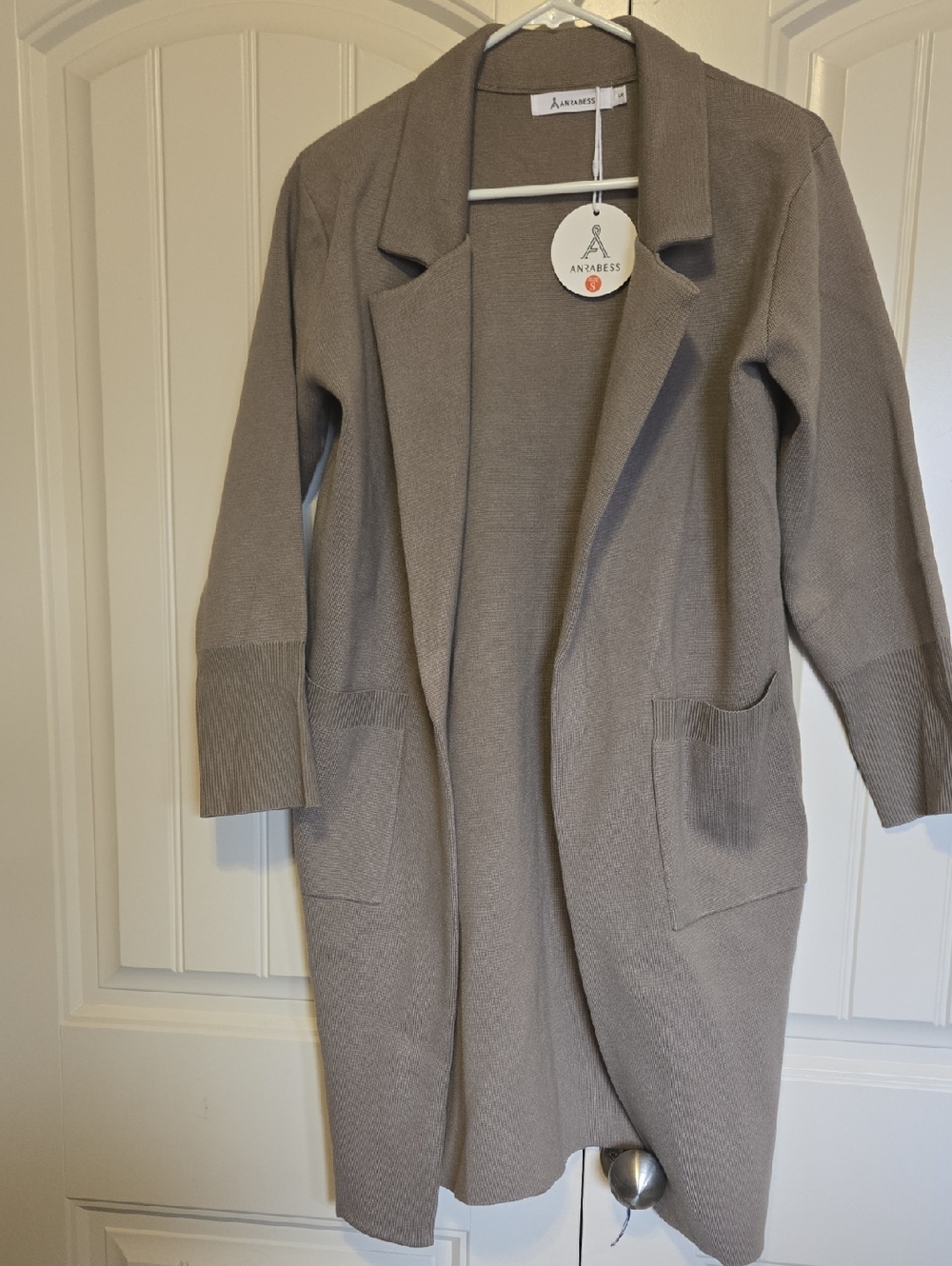Taupe Open-Front Long Cardigan Coat